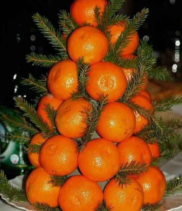 Новогодний декор из мандаринов мандарины, новый год, поделки