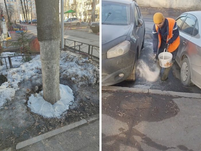 В Петербурге чистый асфальт продолжают посыпать солью