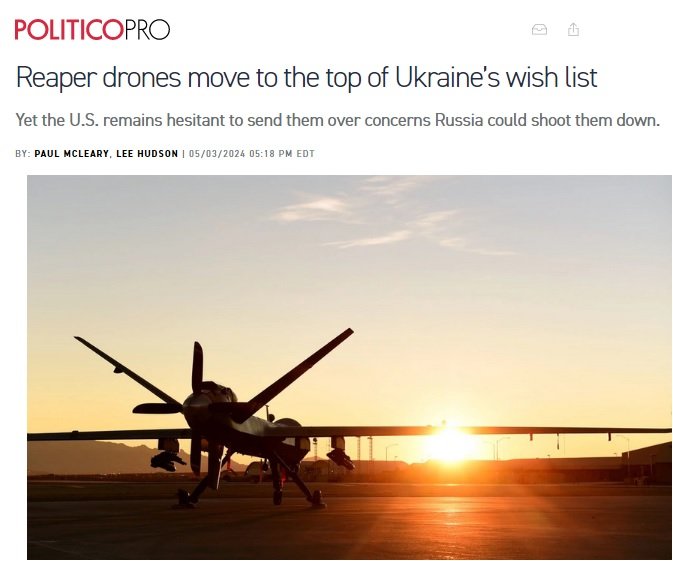 Politico: США опасаются отправлять Украине дроны MQ-9, зная, чем это закончится